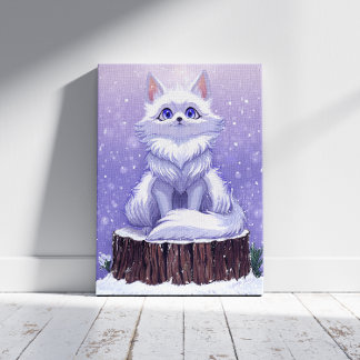 Winter Guardian :Whimsical Arctic Fox wildlife Faux Canvas Print