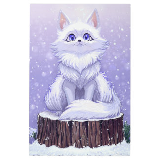 Winter Guardian :Whimsical Arctic Fox wildlife Metal Print