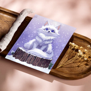 Winter Guardian :Whimsical Arctic Fox wildlife Poster