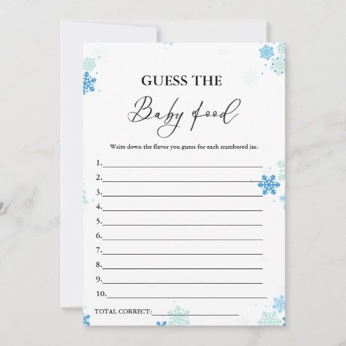 Winter Guess The Baby Food Baby Shower Game Card
