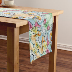 Winter-Hand Painted Abstract Watercolor Pattern Short Table Runner
