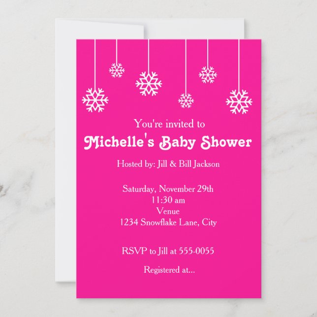 Winter Hanging Snowflakes Hot Pink Invitations (Front)