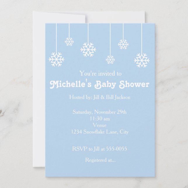 Winter Hanging Snowflakes Light Blue Invitation (Front)