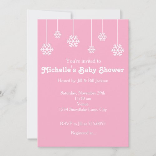 Winter Hanging Snowflakes Pink Party Invitation
