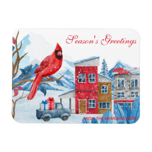 Winter Happyland Watercolor Illustration Christmas Magnet