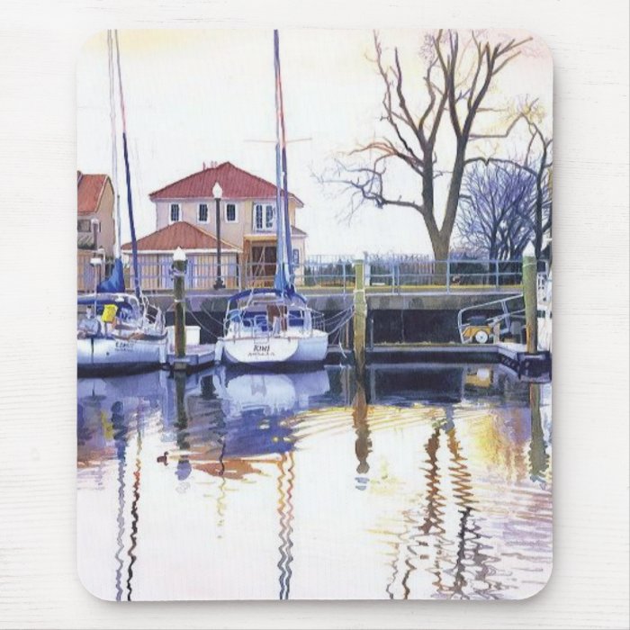 "Winter Harbor" Boats Watercolor Mouse Mats