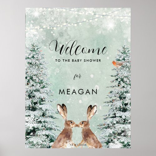 Winter hares holiday baby shower welcome sign