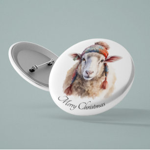 Winter Hat Christmas Sheep Custom Text Button
