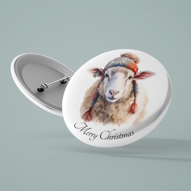 Winter Hat Christmas Sheep Custom Text Button (Creator Uploaded)