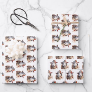 Winter Hat Christmas Sheep Repeating Pattern Wrapping Paper Sheets