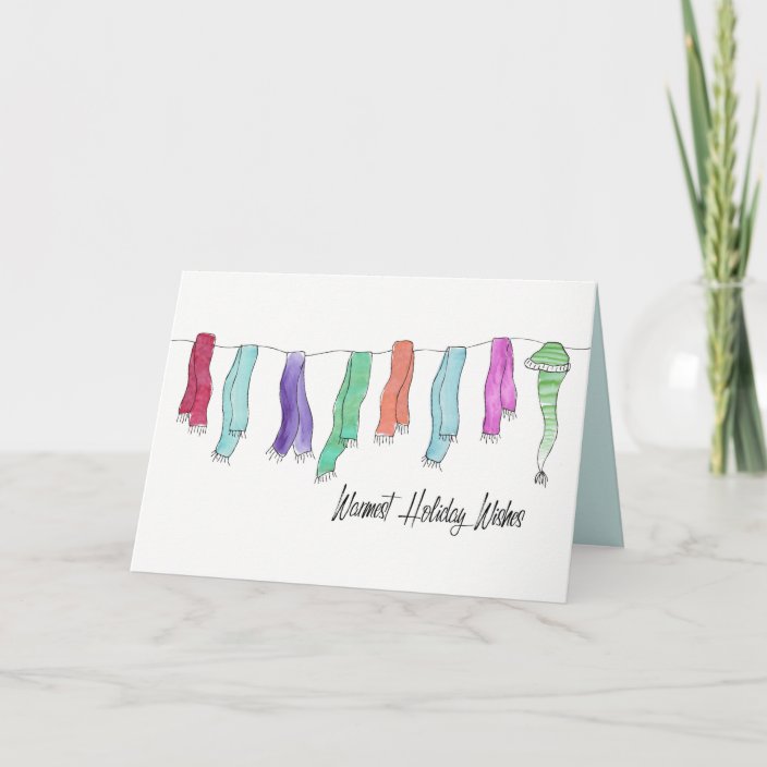 Winter Hats And Scarves Funny Cute Watercolor Holiday Card