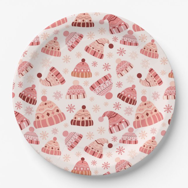 Winter Hats & Mittens Paper Plates (Front)