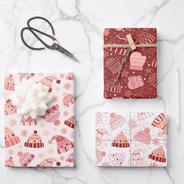 Winter Hats & Mittens Wrapping Paper Sheets (Front)