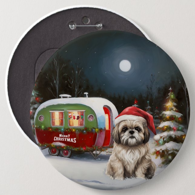 Winter Havanese Caravan Christmas Adventure Button (Front & Back)