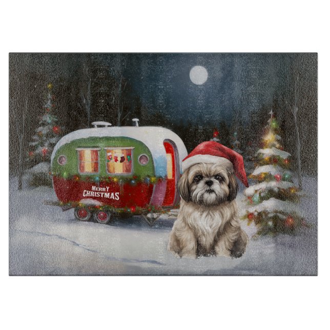 Winter Havanese Caravan Christmas Adventure Cutting Board (Front)