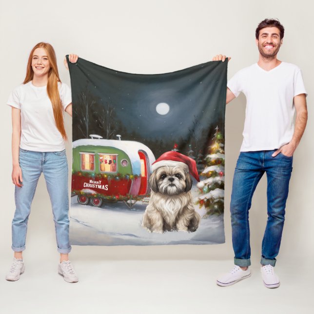 Winter Havanese Caravan Christmas Adventure Fleece Blanket (In Situ)