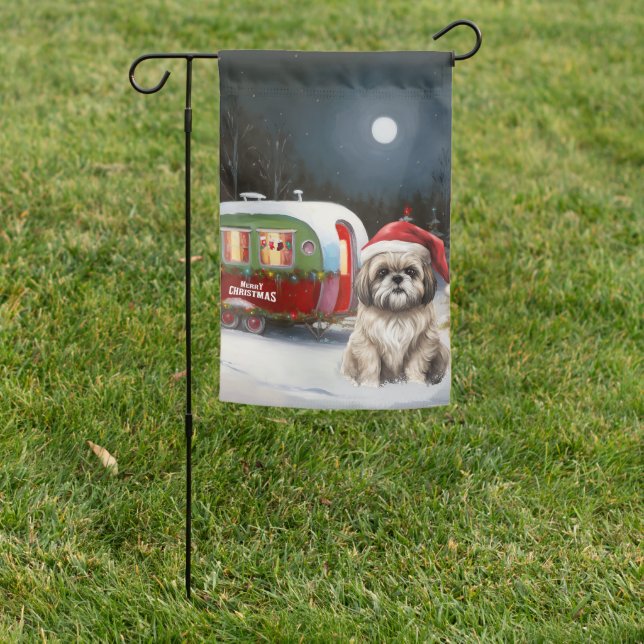 Winter Havanese Caravan Christmas Adventure Garden Flag (In SItu)