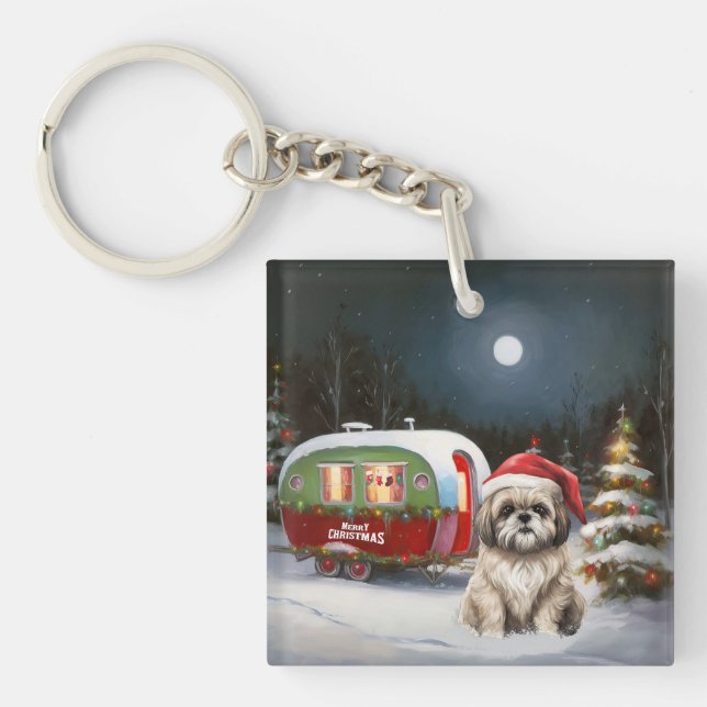 Winter Havanese Caravan Christmas Adventure Keychain (Front)