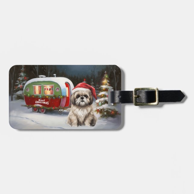 Winter Havanese Caravan Christmas Adventure Luggage Tag (Front Horizontal)
