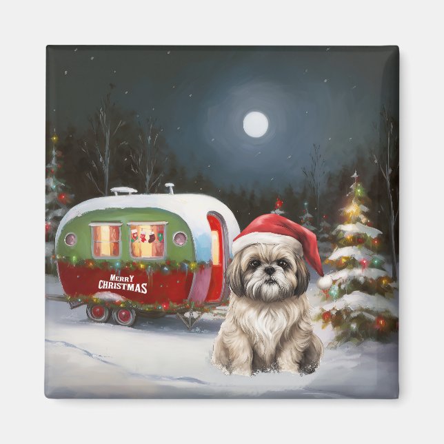 Winter Havanese Caravan Christmas Adventure Magnet (Front)