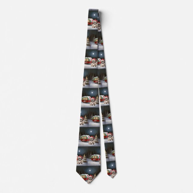 Winter Havanese Caravan Christmas Adventure Neck Tie (Front)