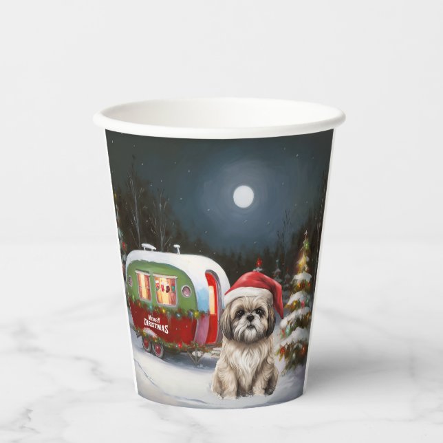 Winter Havanese Caravan Christmas Adventure Paper Cups (Front)