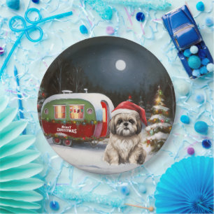 Winter Havanese Caravan Christmas Adventure Paper Plates