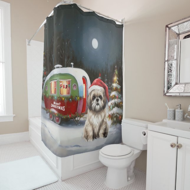 Winter Havanese Caravan Christmas Adventure Shower Curtain (In Situ)
