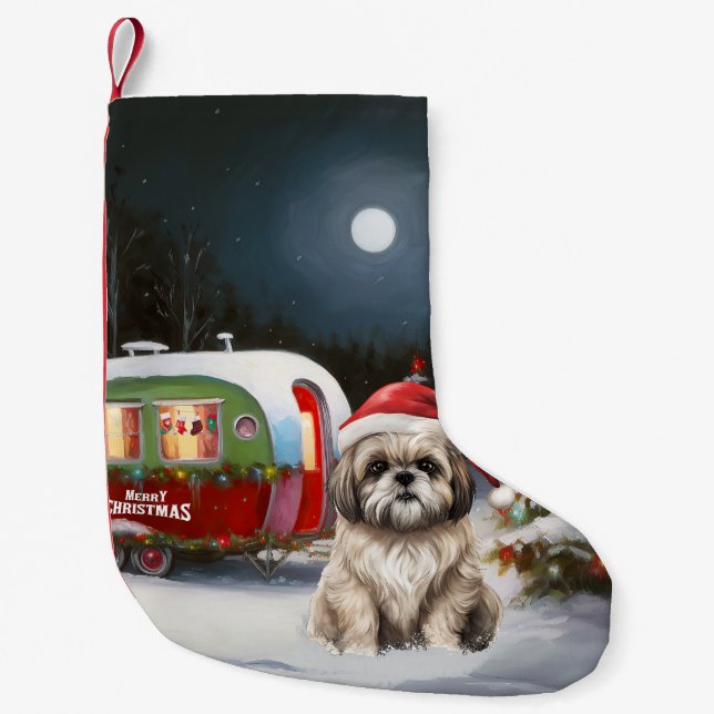 Winter Havanese Caravan Christmas Adventure Small Christmas Stocking (Front)