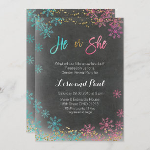 Winter he or she gender reveal invitation