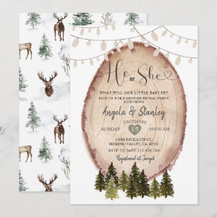 Winter He or She Gender Reveal Rustic Woodland Invitation