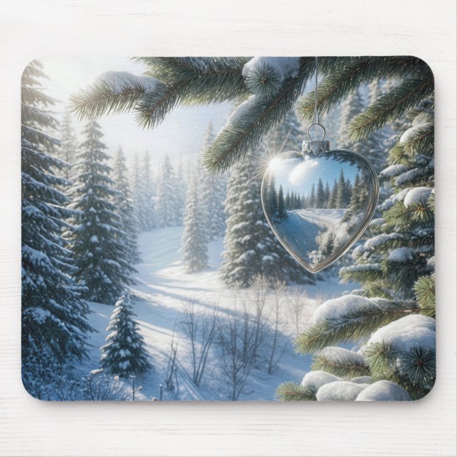 Winter Heart Christmas Ornament Mouse Pad (Front)