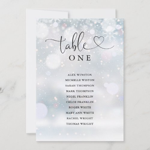 Winter Heart Script Table Number Seating Chart
