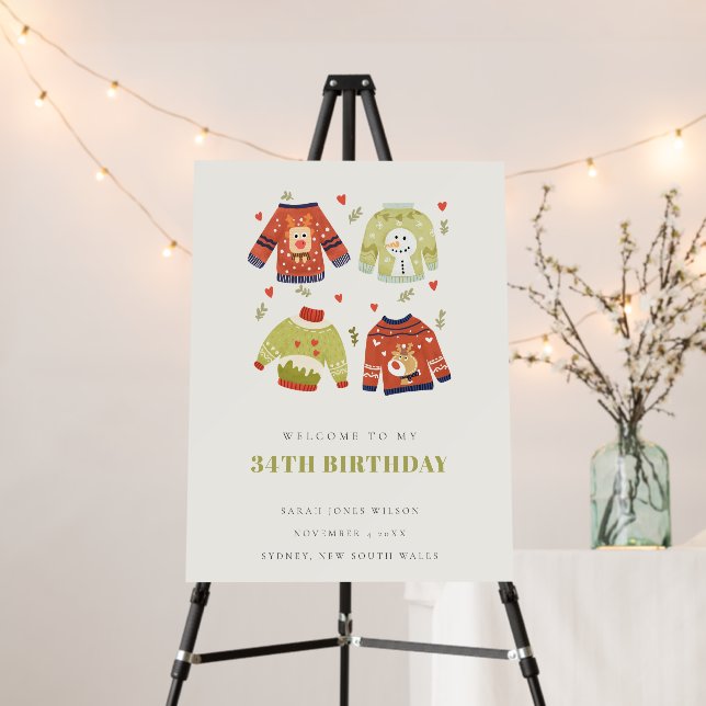 Winter Heart Ugly Sweater Any Age Birthday Welcome Foam Board (In Situ (Stand))