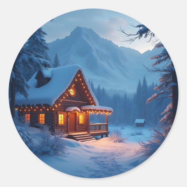 Winter Hearth – Cozy Holiday Cabin Classic Round  Sticker (Front)