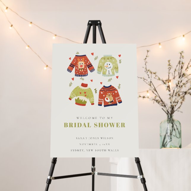 Winter Hearts  Ugly Sweater Bridal Shower Welcome Foam Board (In Situ (Stand))