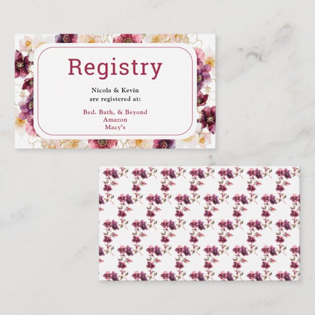 Winter Hellebore Floral Burgundy Wedding Registry Enclosure Card (Front/Back)