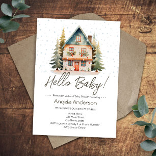 Winter Hello Baby Christmas Cottage Baby Shower Invitation