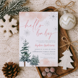 Winter Hello Baby, Girl Baby Shower Invitation
