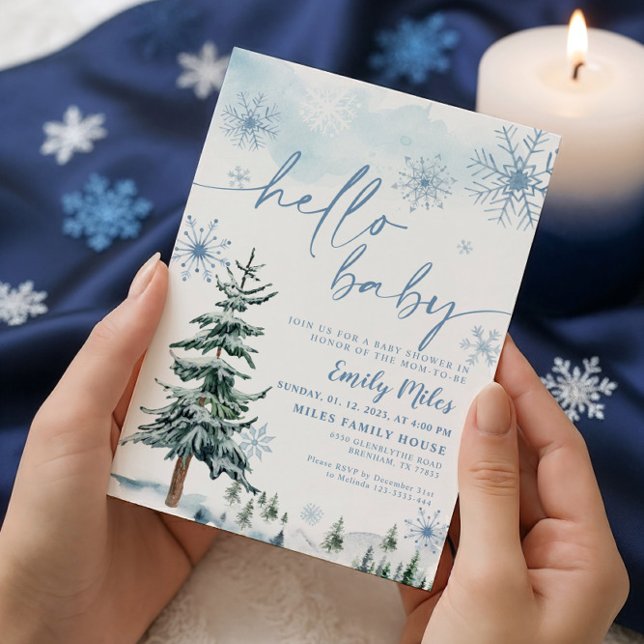Winter Hello Baby, Winter Blue Baby Shower Invitation (Creator Uploaded)