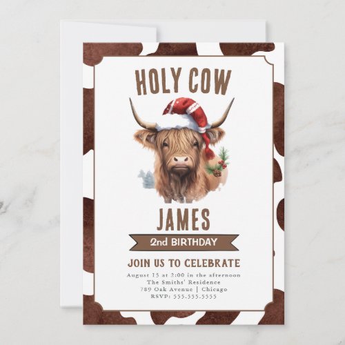 Winter Highland Cow Birthday Party Invitation