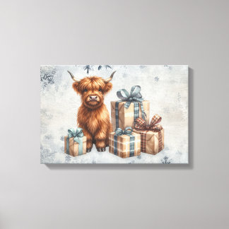 Winter Highland Cow Blue Gifts Canvas Print