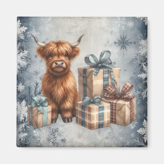Winter Highland Cow Blue Gifts Magnet