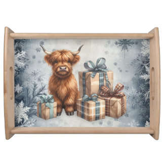 Winter Highland Cow Blue Gifts Serving Tray