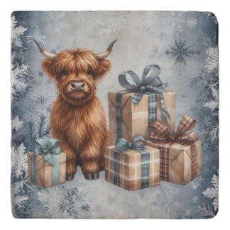 Winter Highland Cow Blue Gifts Trivet