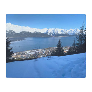 Winter Hike Overlooking Town - Metal Wall Art