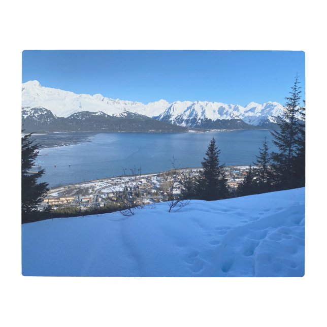 Winter Hike Overlooking Town - Metal Wall Art (Front)