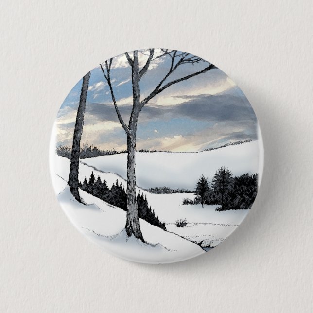 Winter Hillside Pinback Button (Front)