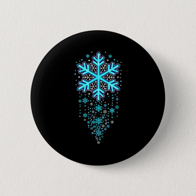 Winter Holiday Apparel - Blue Snowflake Cascade, I Button (Front)