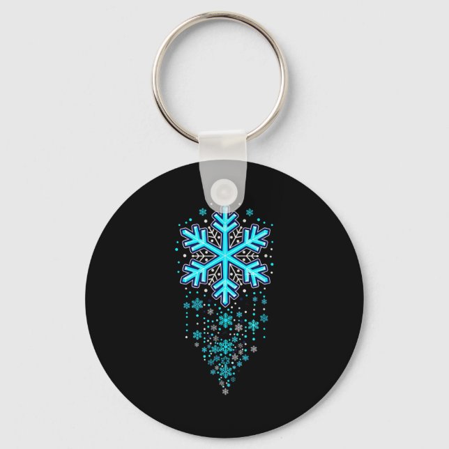 Winter Holiday Apparel - Blue Snowflake Cascade, I Keychain (Front)
